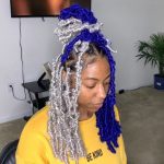 medium length white blue butterfly locs with color