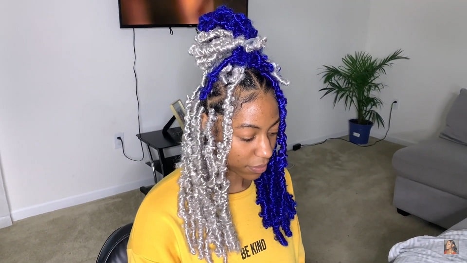 medium length white blue butterfly locs with color