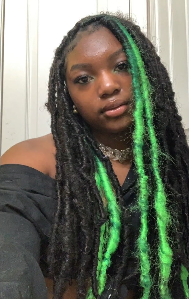 Mid Back Length Green Black Butterfly Locs With Color Thevenusface - The  Venus Face