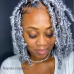 neck length white silver butterfly locs with color