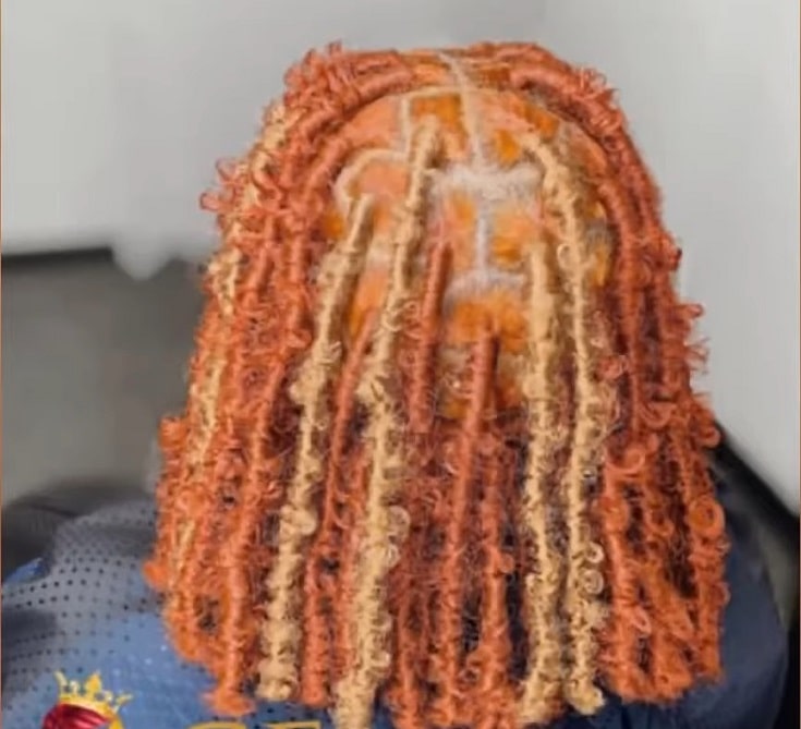 shoulder length blonde orange butterfly locs with color thevenusface