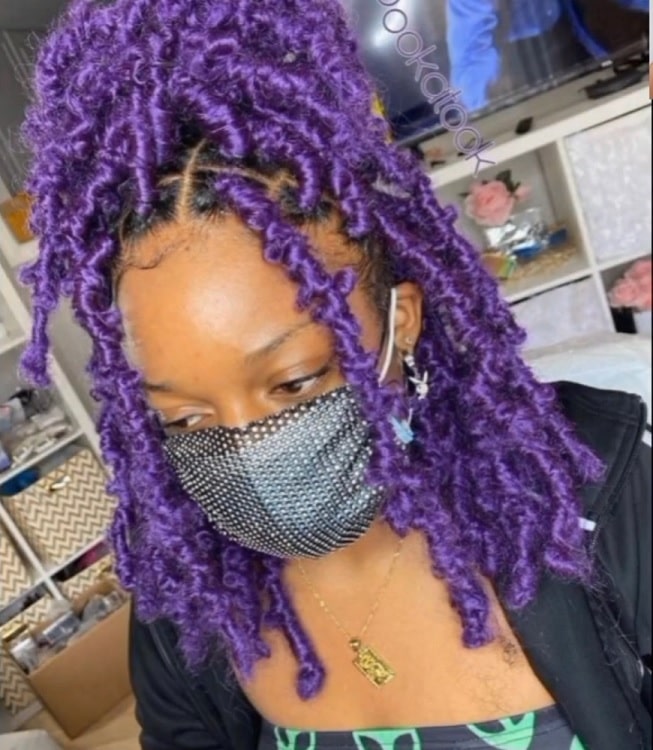 shoulder length purple butterfly locs with color thevenusface