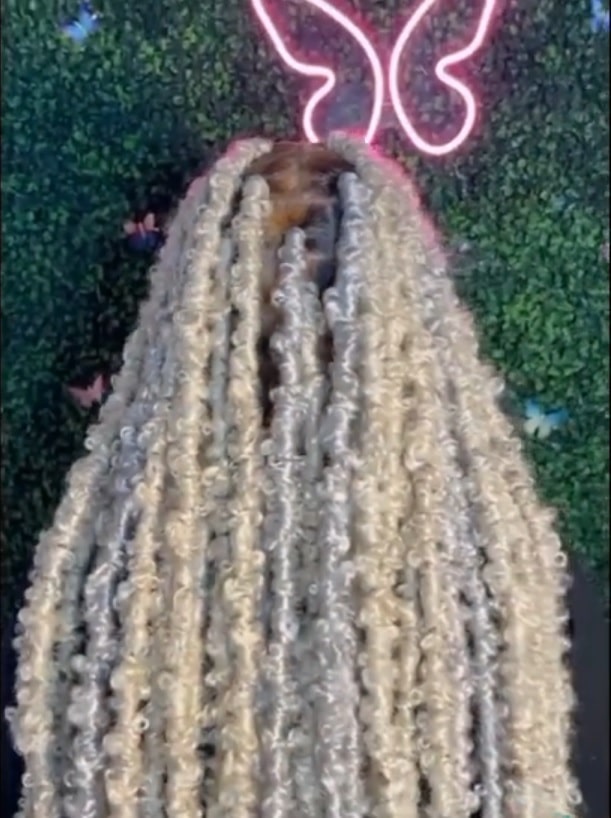 white blonde long butterfly locs with color thevenusface